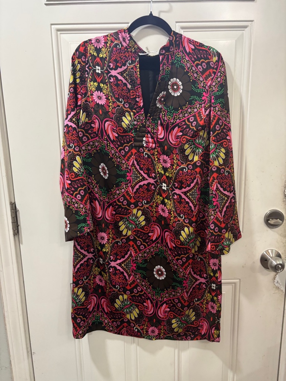Trina Turk Multicolor Paisley Floral Shift Dress - Pink, Black, Green, Yellow